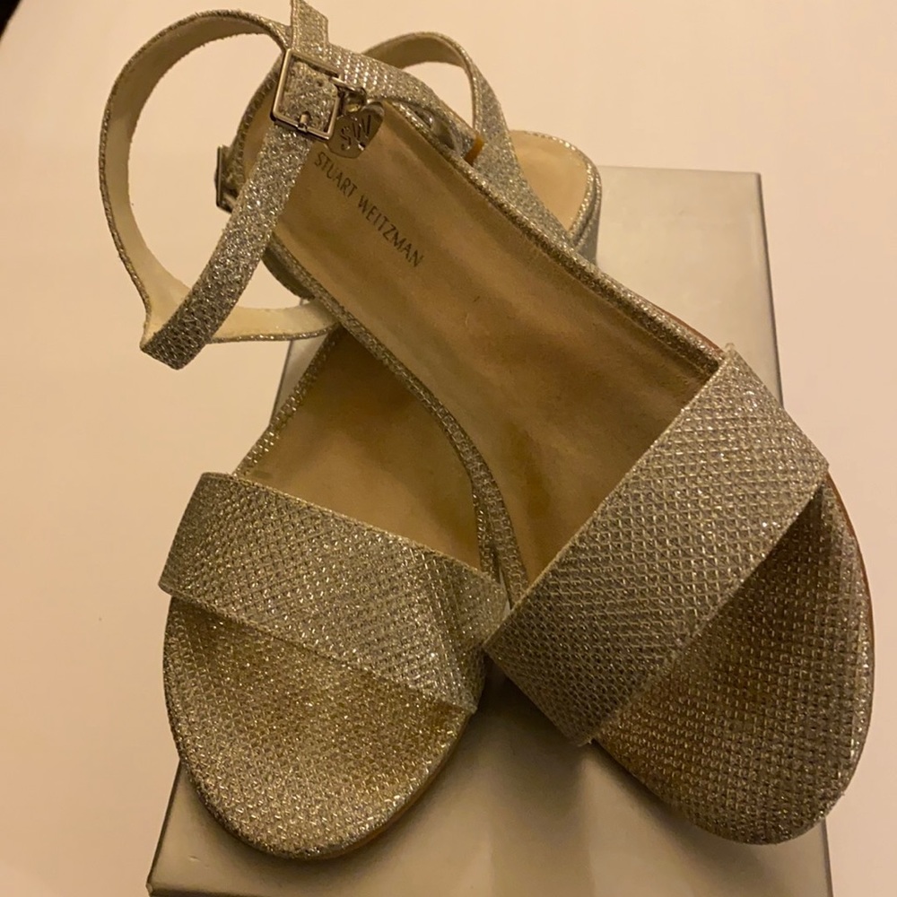 Used, Stuart Weitzman Open Toes Silver Shoes, Sz 3